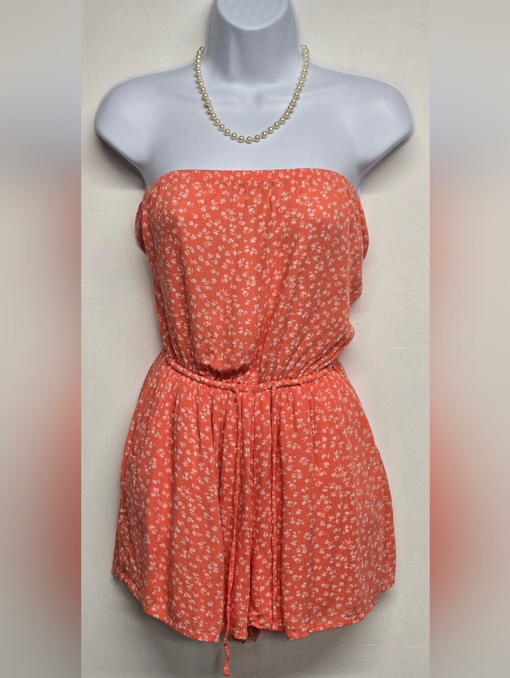 Hollister S Tube Romper Strapless Coral Floral Shorts Summer